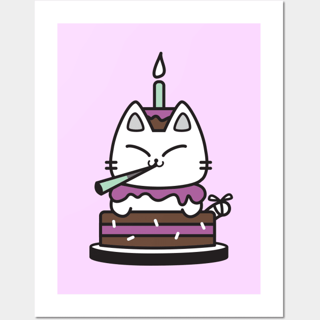 Birthday Cake Cat Wall Art by plattercats